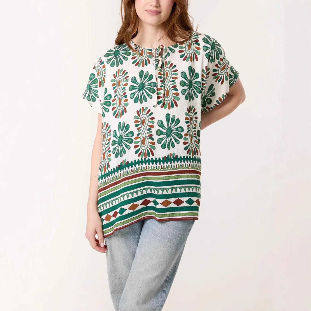 Women's Bohemian-inspired floral pattern tunic top Ivyshape