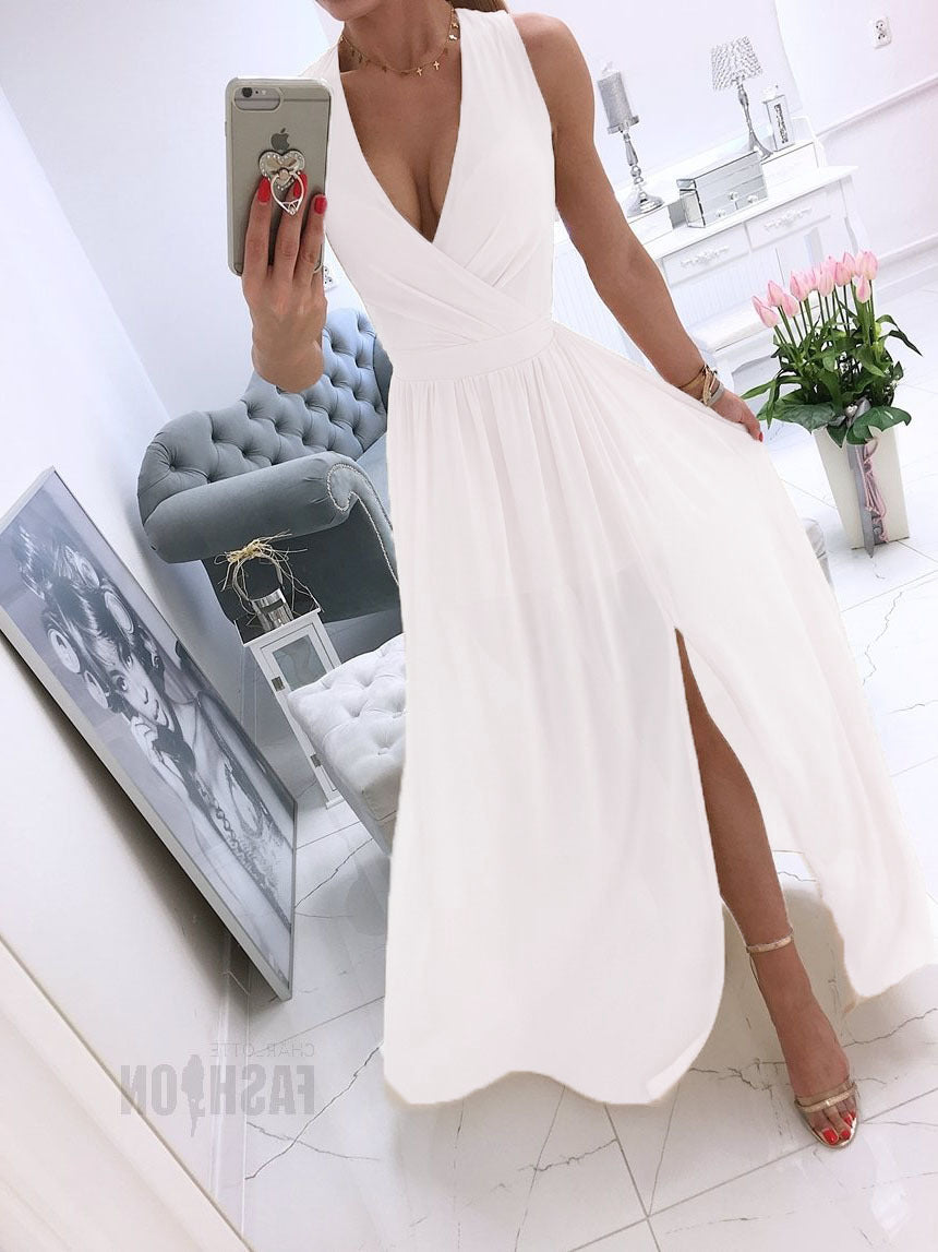 Women's asymmetrical wrap dress with elegant V-neck and flowy hem Ivyshape
