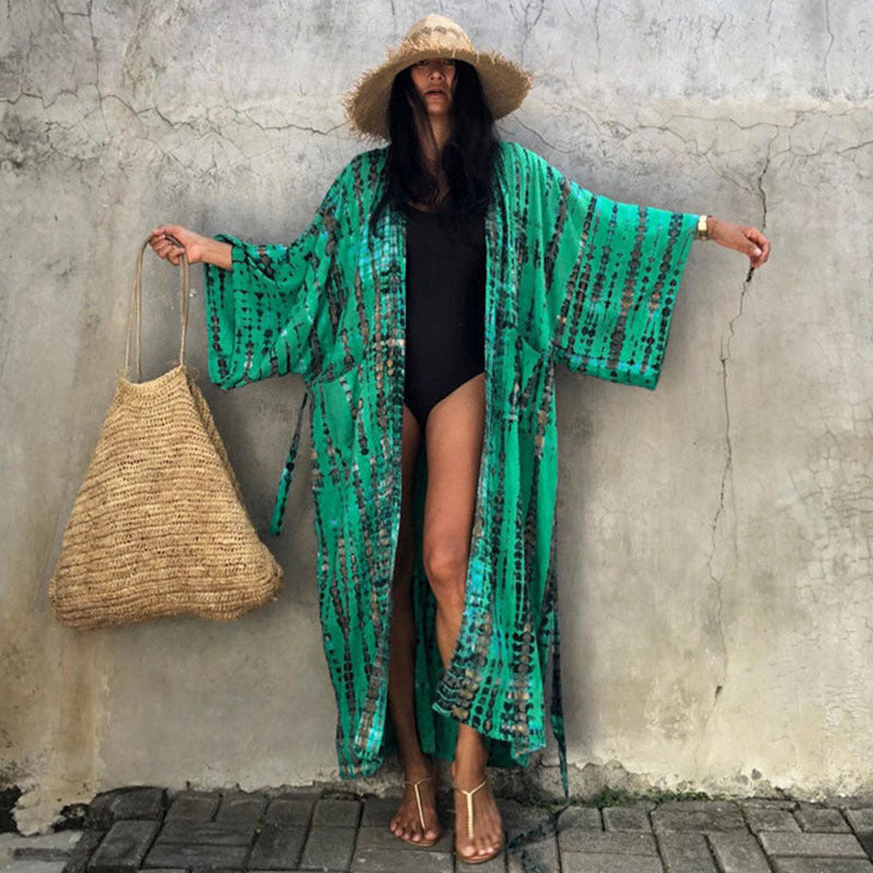 Women’s summer light beach kimono with artistic batik design Ivyshape