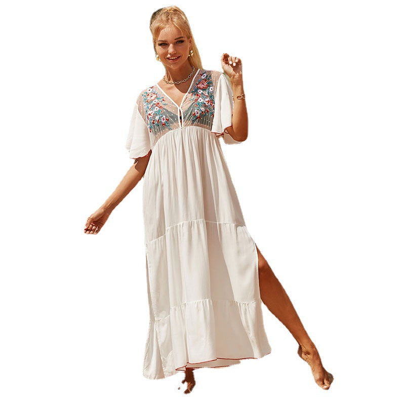 Ladies Summer Maxi Dress with Artistic Embroidery Details Ivyshape