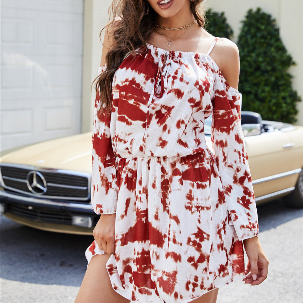 Ladies Cold-Shoulder Batik Dress Ivyshape