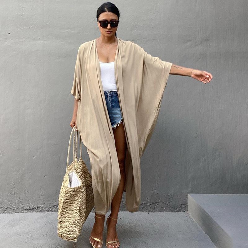 Ladies' beach robe with elegant tie belt and side slits Ivyshape