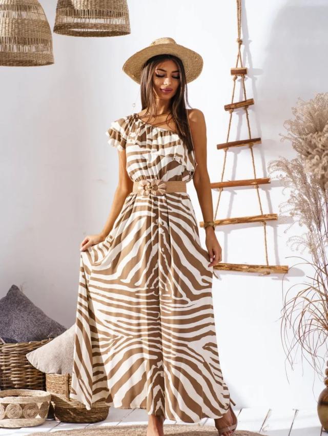 Women's maxi dress with off-shoulder design and playful ruffle details Ivyshape