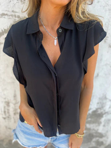Women's Soft Fabric Ruffle Sleeve Button-Down Shirt Ivyshape