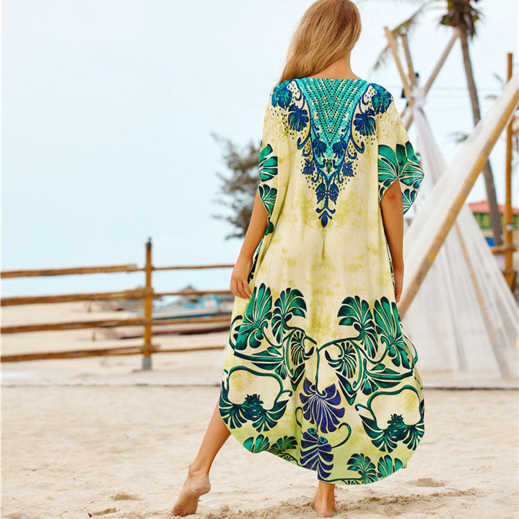 Ladies beach tunic with exclusive floral design and side slits Ivyshape
