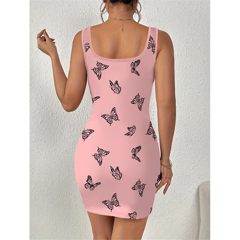 Women's fitted dress with butterfly print Ivyshape