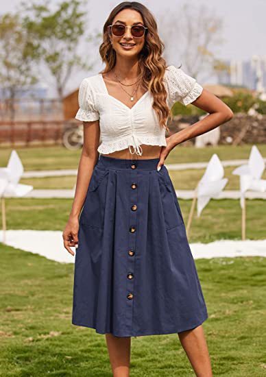 Women's A-line skirt with pockets and button placket Ivyshape