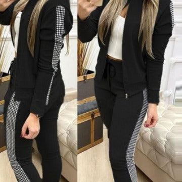 Women's Sporty Leisurewear Set with Side Check Pattern Decoration Ivyshape