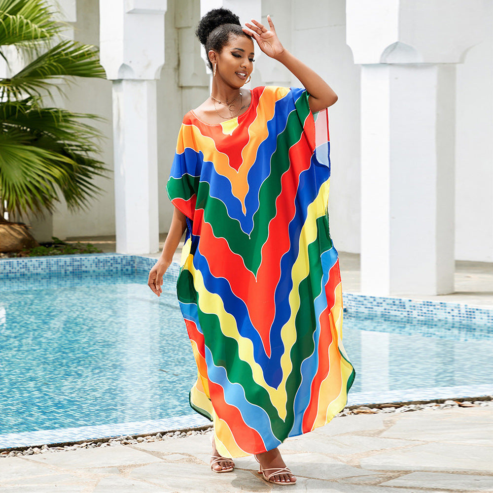 Women's kaftan with modern wave design and wide-cut sleeves Ivyshape