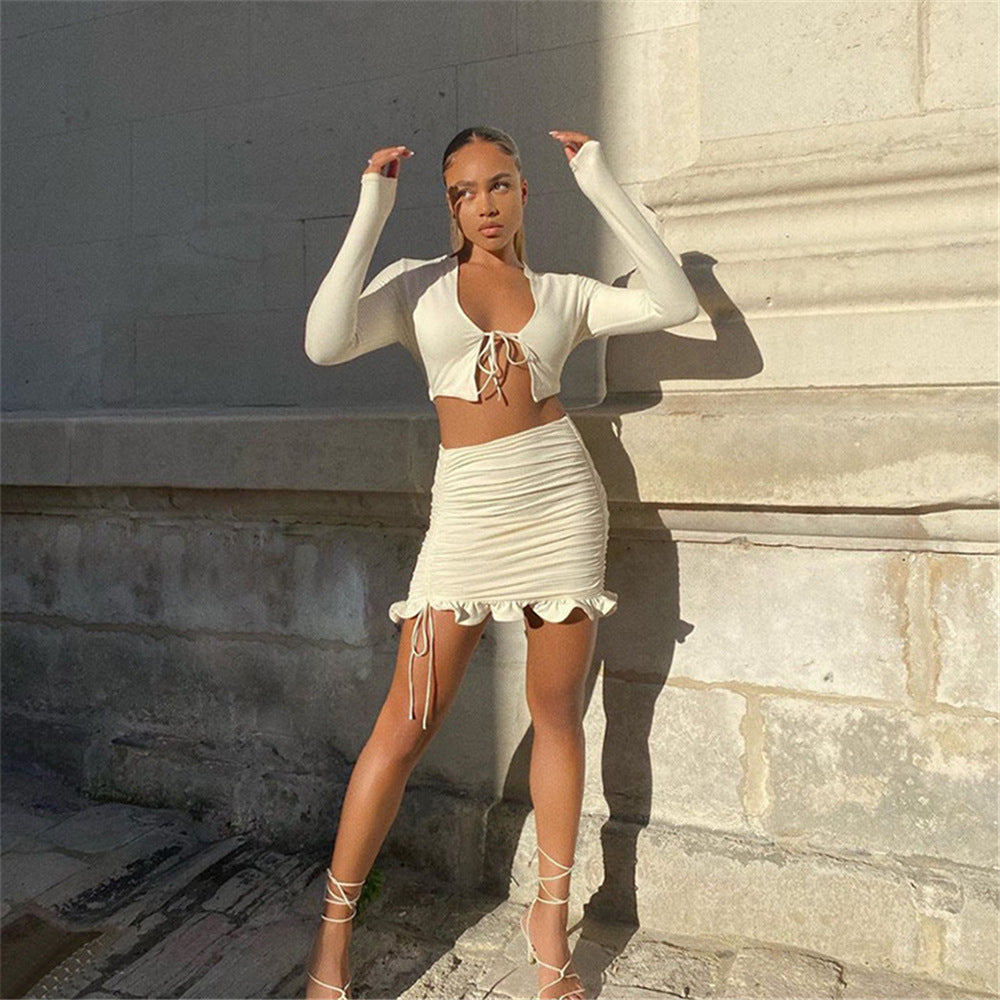Women Crop Top and Ruffle Skirt Set Ivyshape