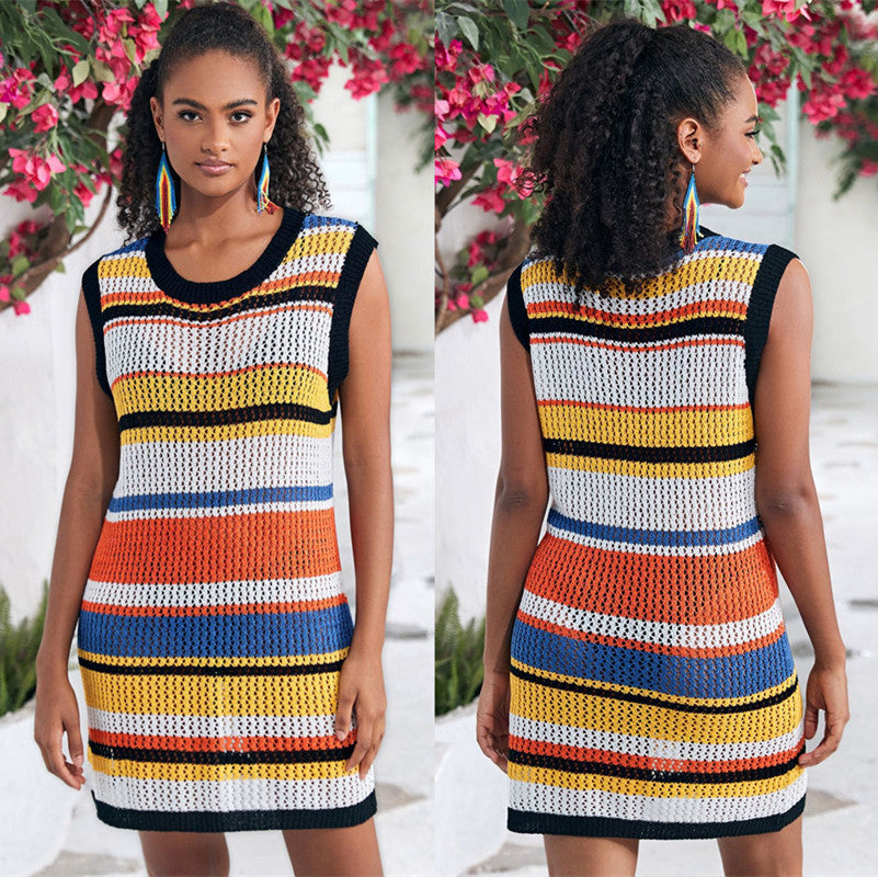 Women's casual knitted dress in modern stripe pattern Ivyshape