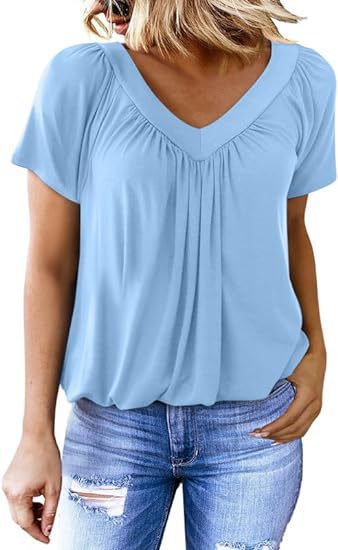 Women Pleated V-Neck Casual Top Ivyshape