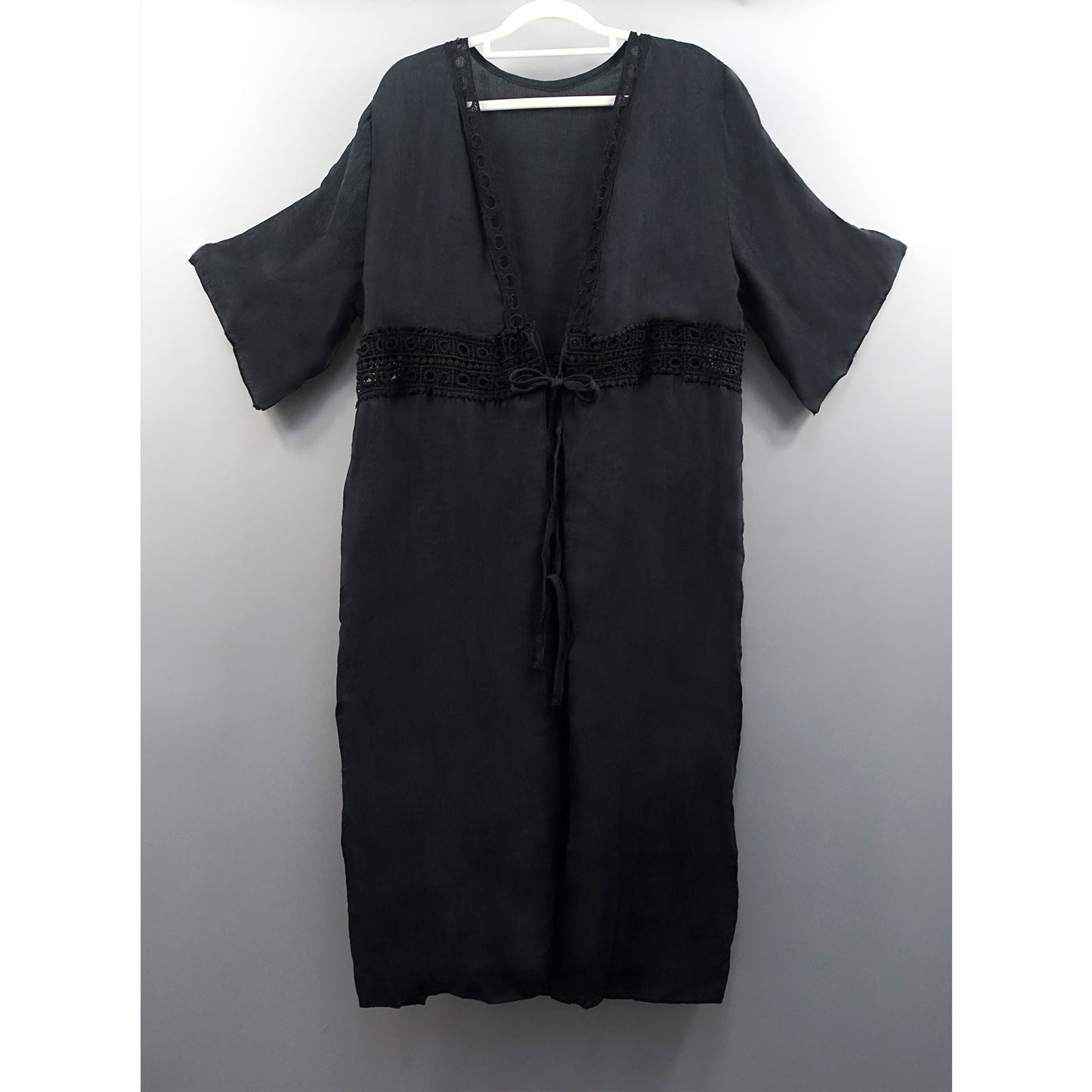 Ladies airy beach tunic with crocheted detail and tie belt Ivyshape