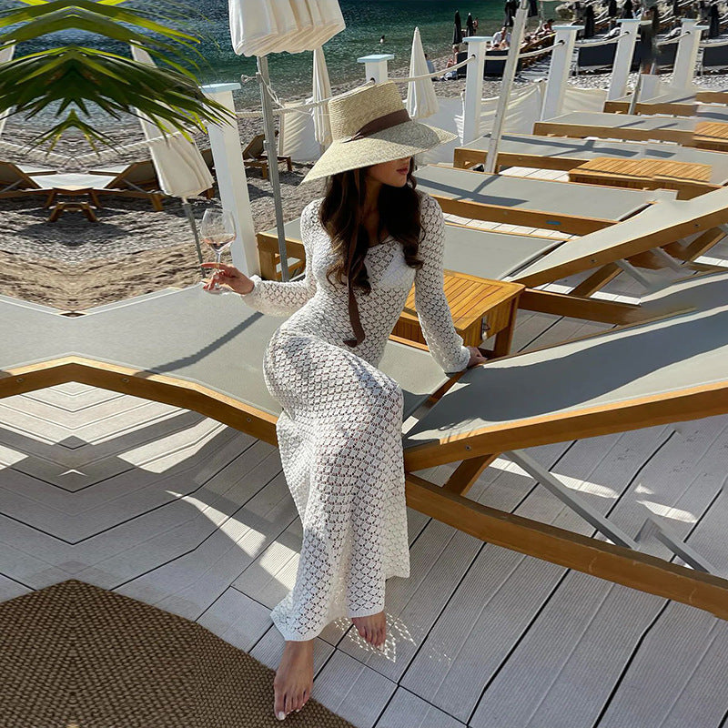 Women’s net knit maxi dress with flared sleeves Ivyshape