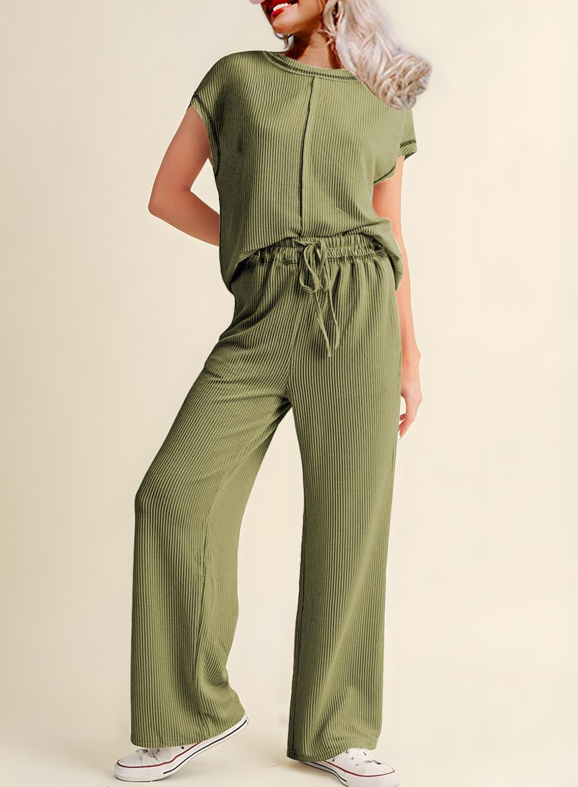 Ladies Relaxed Fit Rib Loungewear Set Ivyshape