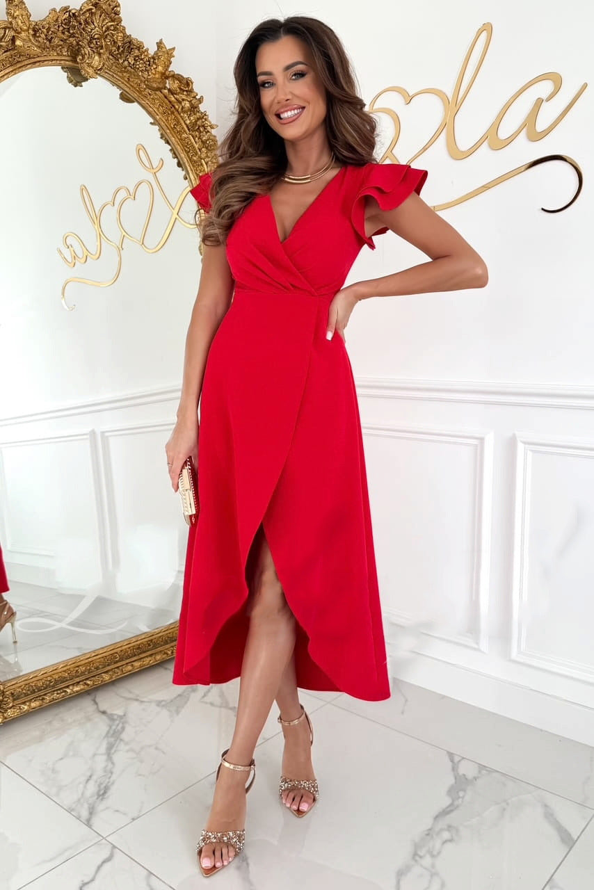 Women Elegant Wrap Dress with Asymmetric Hem and Refined Ruffle Details Ivyshape
