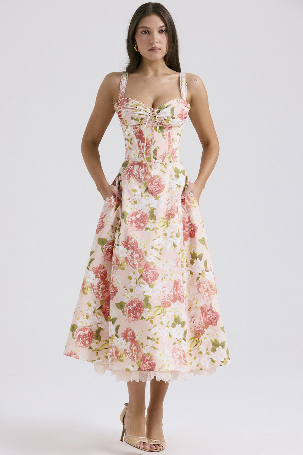 Camila - Abito midi floreale con corsetto
