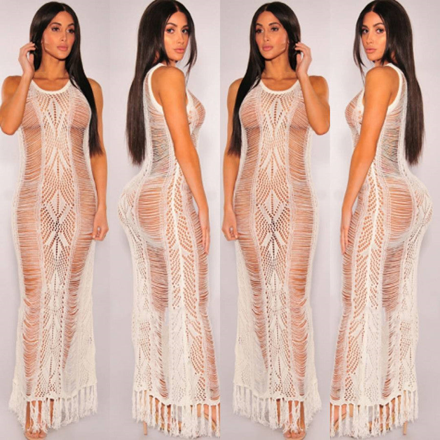 Women's airy crochet beach cover-up with elegant fringes Ivyshape