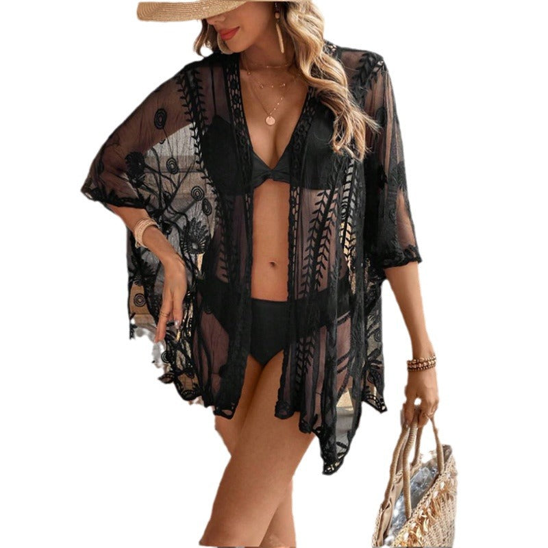 Women's Transparent Crochet Beach Robe with Fine Details Ivyshape