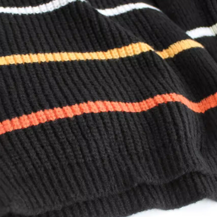 Women's casual knit cardigan with colorful striped pattern and open front Ivyshape