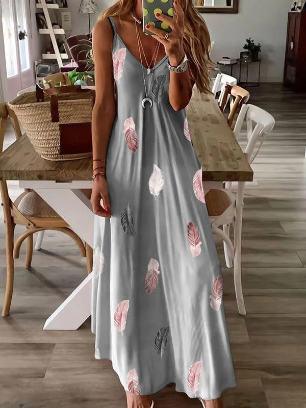 Women’s maxi dress with feather print and set-in sleeves Ivyshape