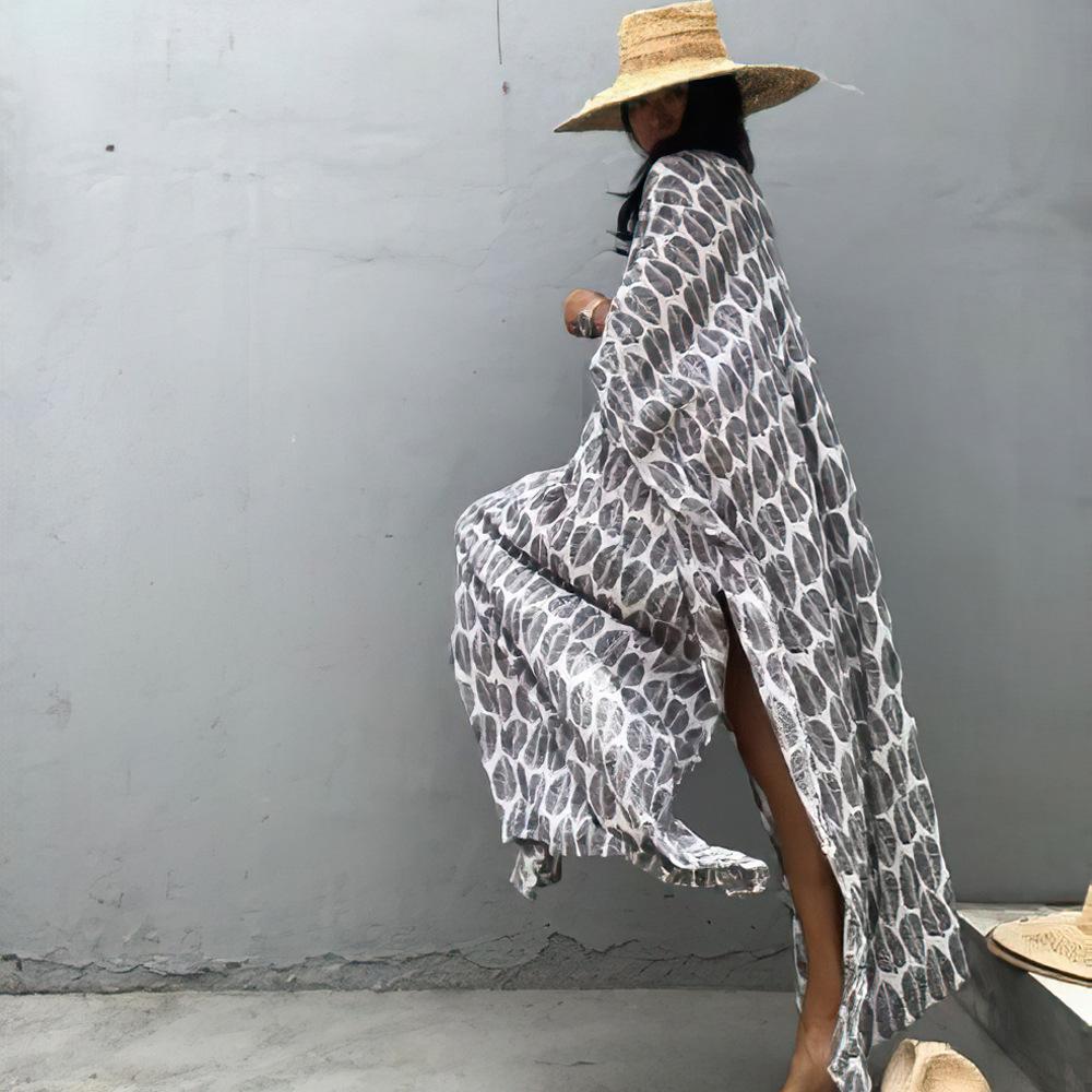 Women's maxi dress with elegant leaf pattern and wide cut Ivyshape