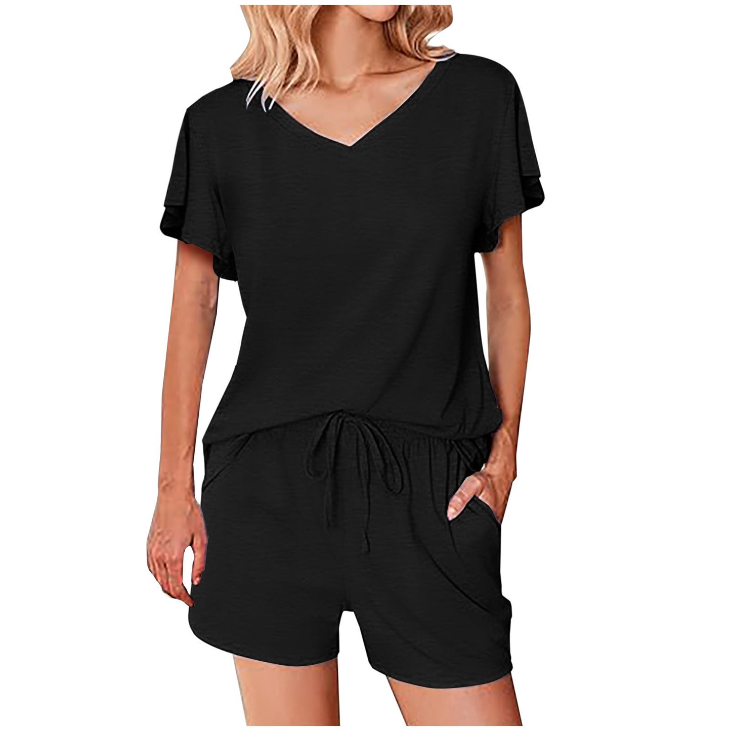 Ladies Pajama Set with Flowing Cut and Ruffle Details Ivyshape