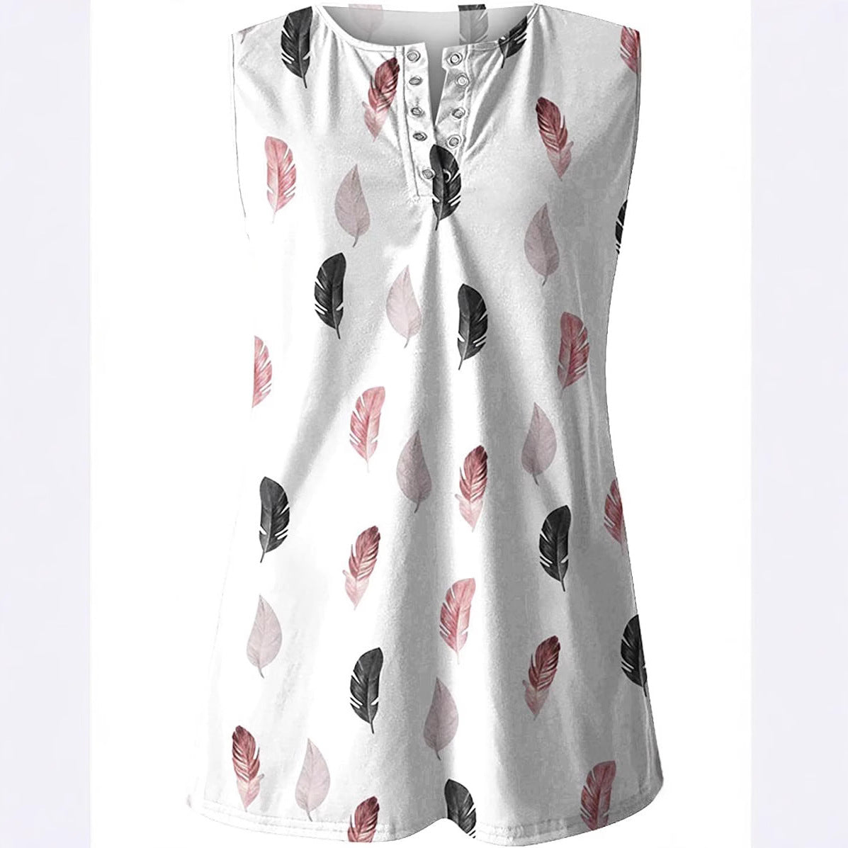Women's Button Placket T-Shirt with Feather Pattern Ivyshape