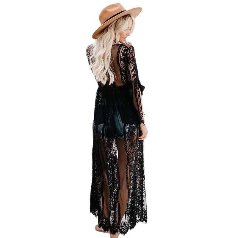 Women's transparent crochet beach cover-up with floral details Ivyshape