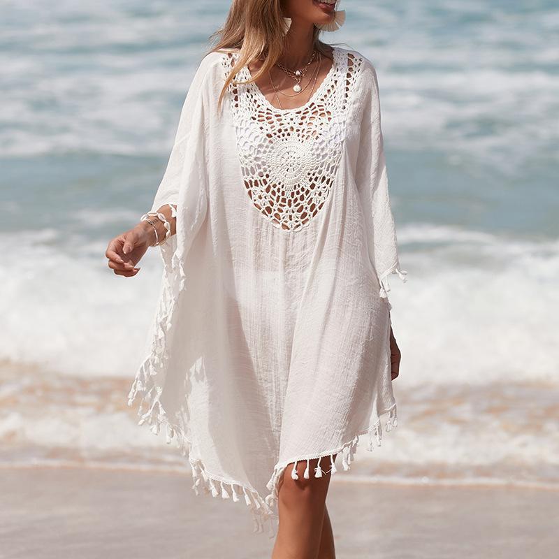 Women's airy beach tunic with fringed accents Ivyshape