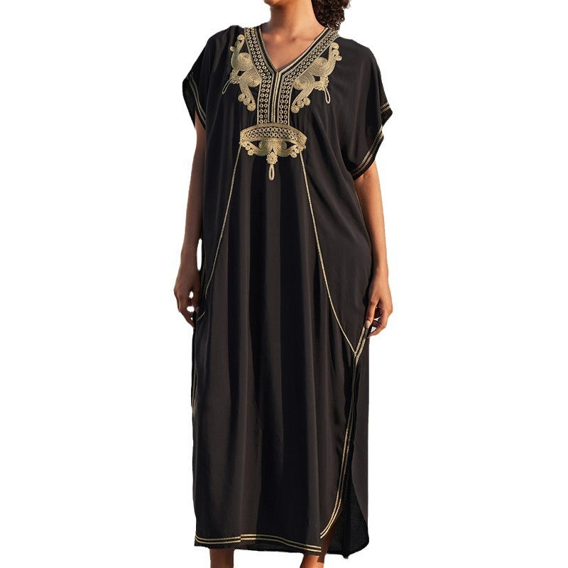 Women’s beach kaftan with intricate embroidery details and asymmetric hem Ivyshape