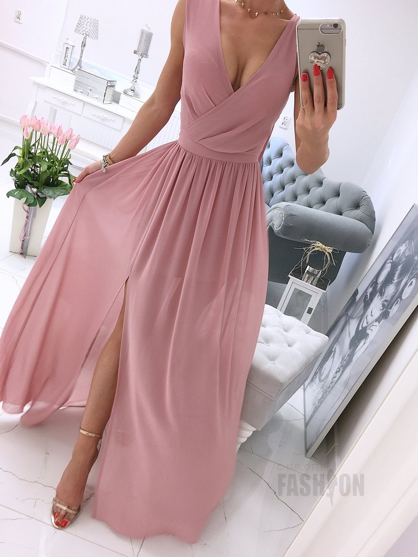 Women's maxi dress with elegant wrap design and side slit Ivyshape