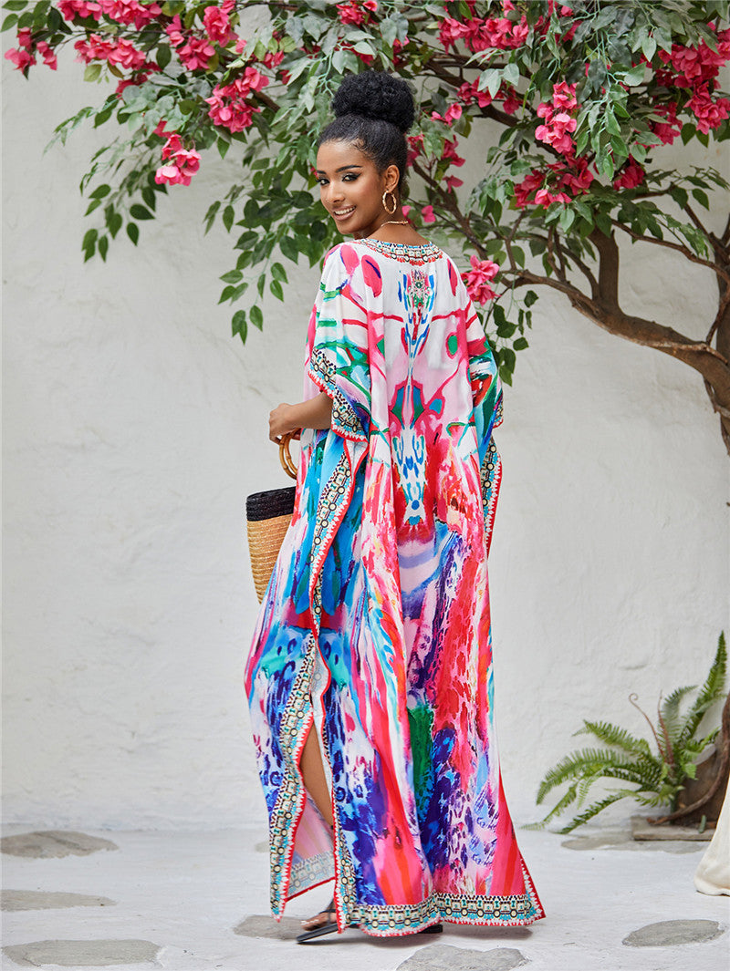 Women's beach kaftan with intricate pattern and elegant embellishments Ivyshape