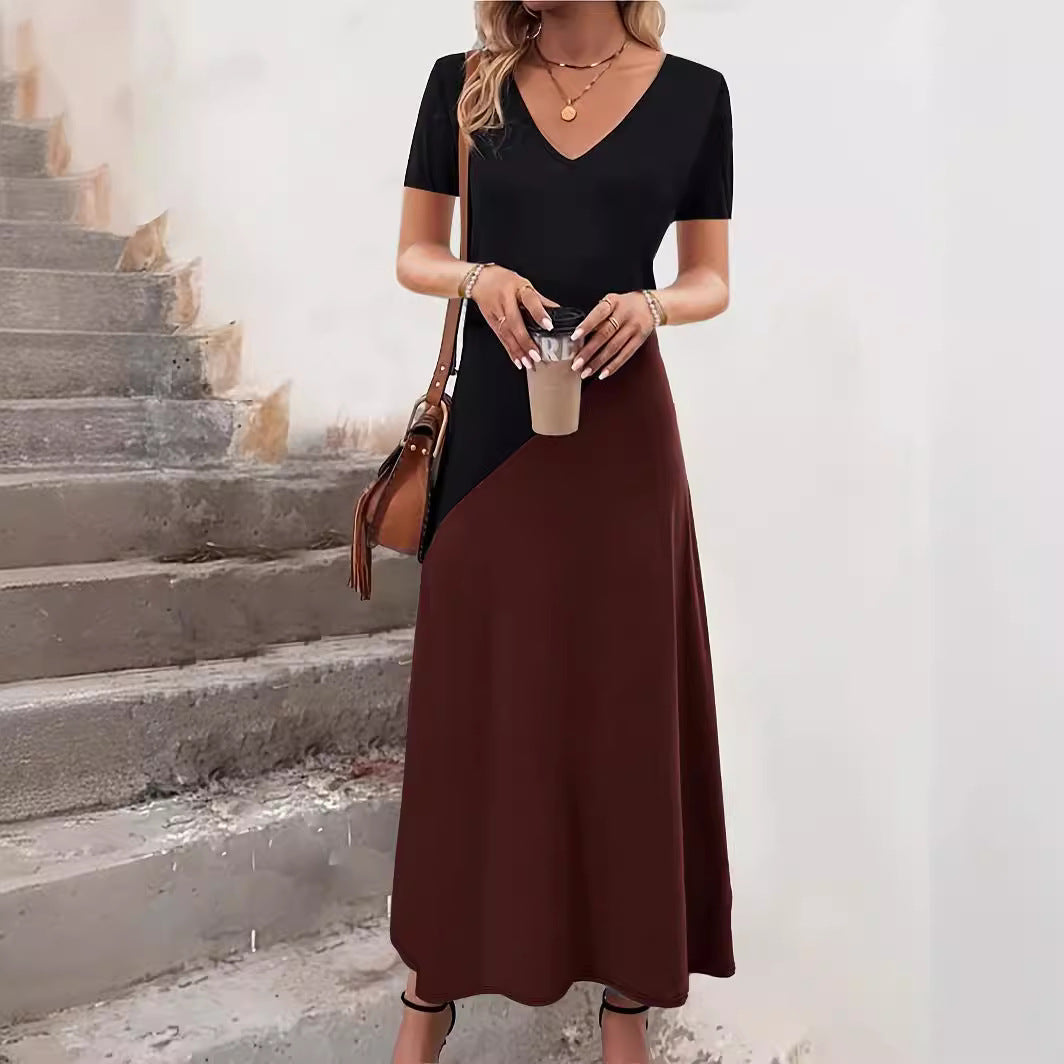 Maxi dress with color block for women Ivyshape