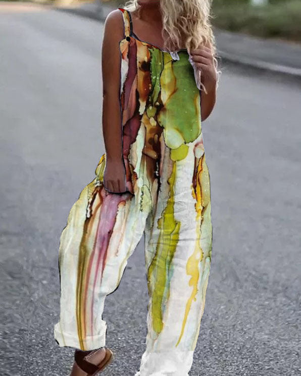 Women Artistic Floral Pattern Overall Ivyshape