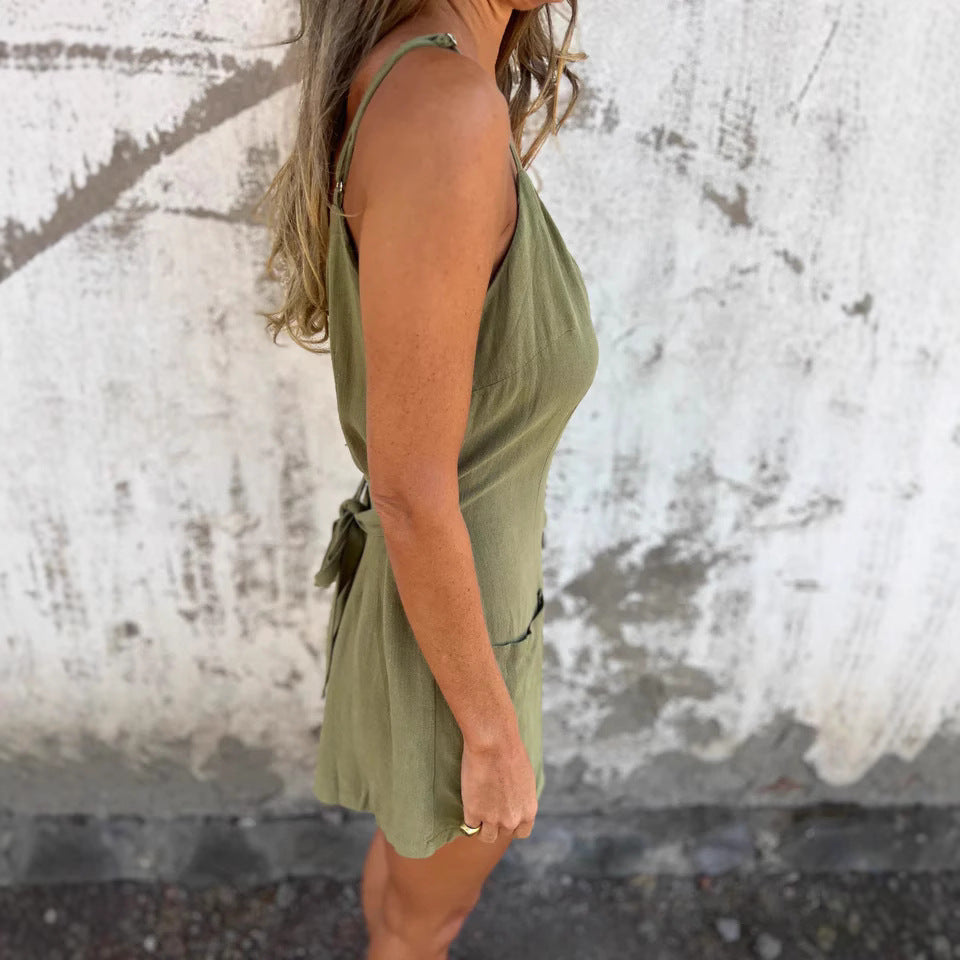 Women Button-Up Overall with Pockets Ivyshape