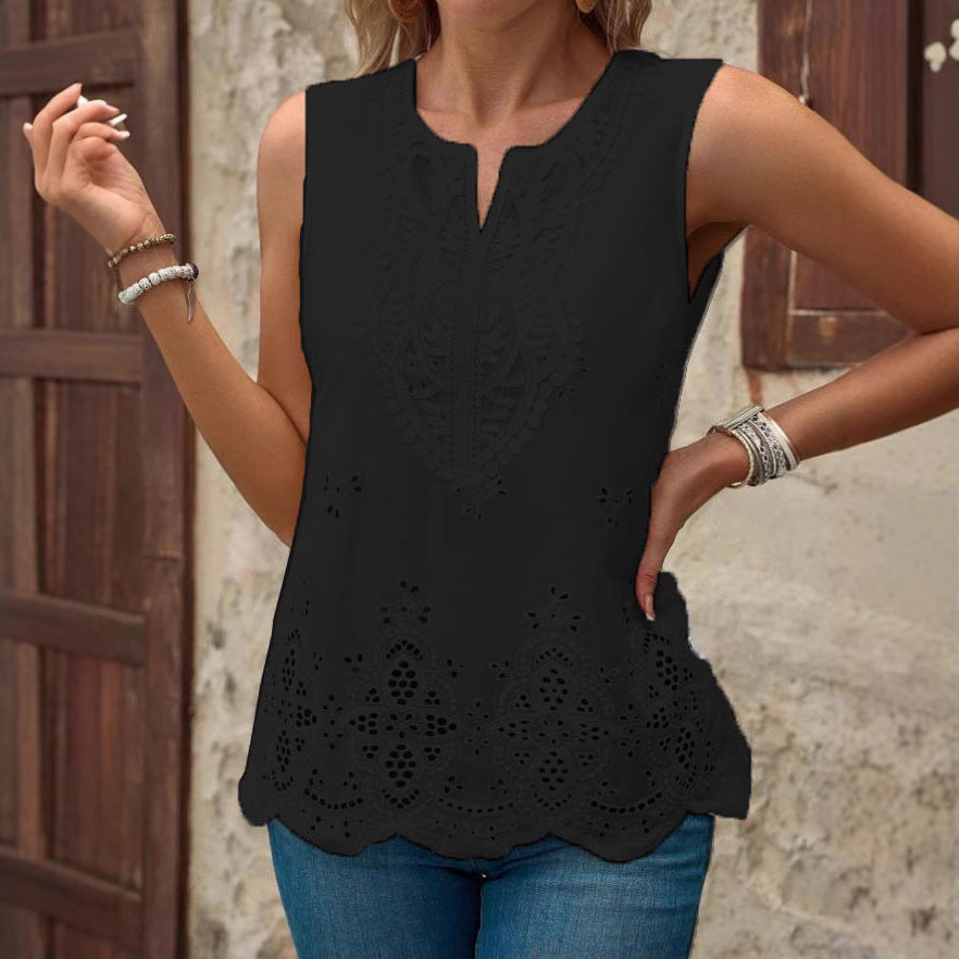 Women's sleeveless top with intricate lace embroidery Ivyshape