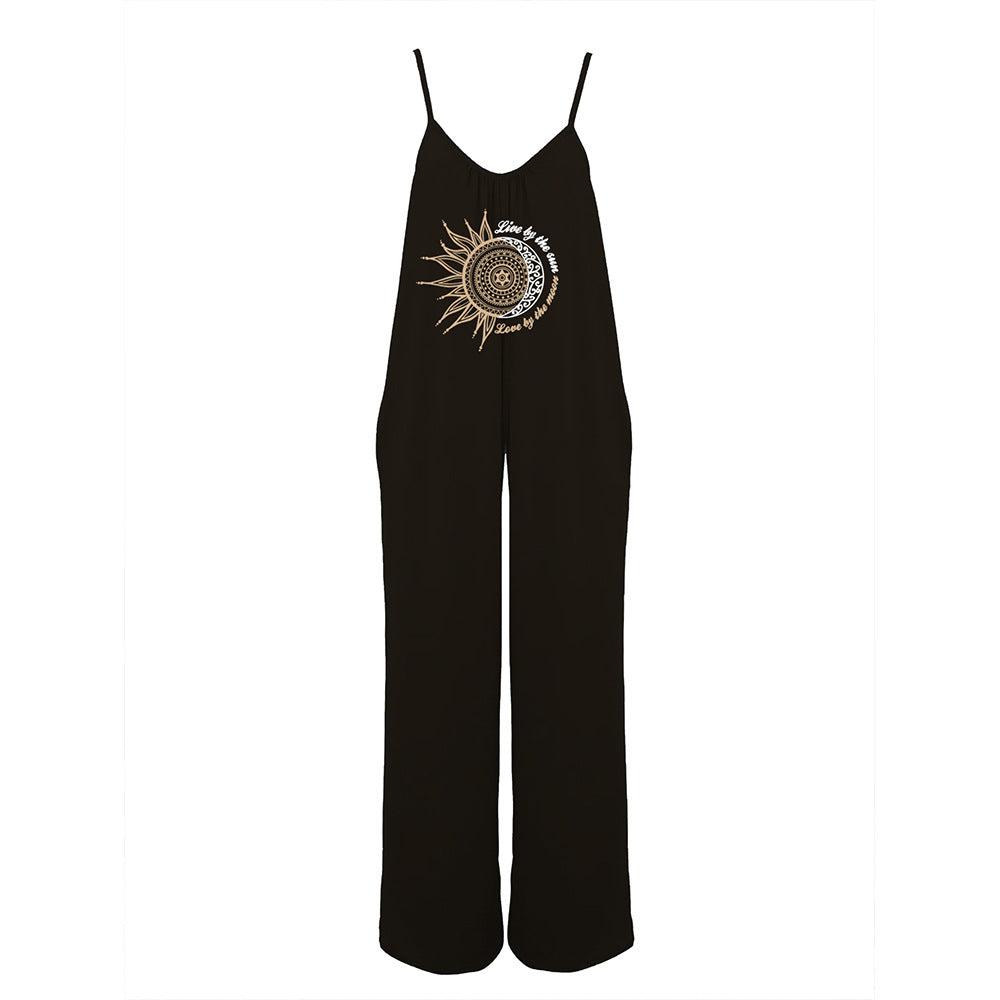 Ladies jumpsuit with decorative sun print Ivyshape