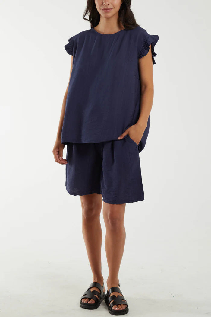 Women's Relaxed Fit Ruffle Sleeve Two-Piece Set Ivyshape