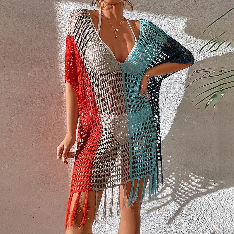 Women's airy mesh beach poncho with fringed accents Ivyshape