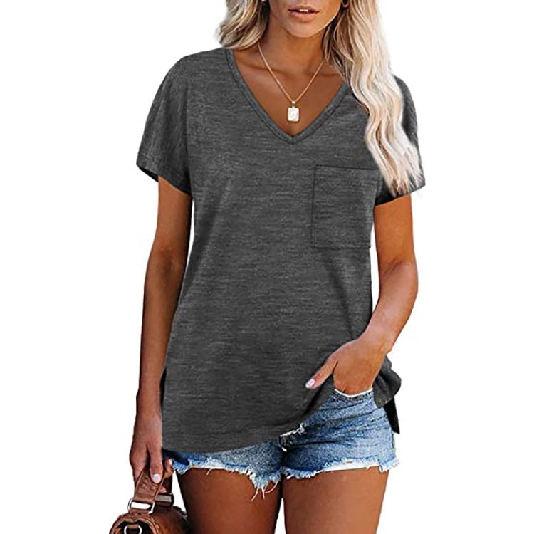 Women's V-shaped casual T-shirt with chest pocket and relaxed fit Ivyshape