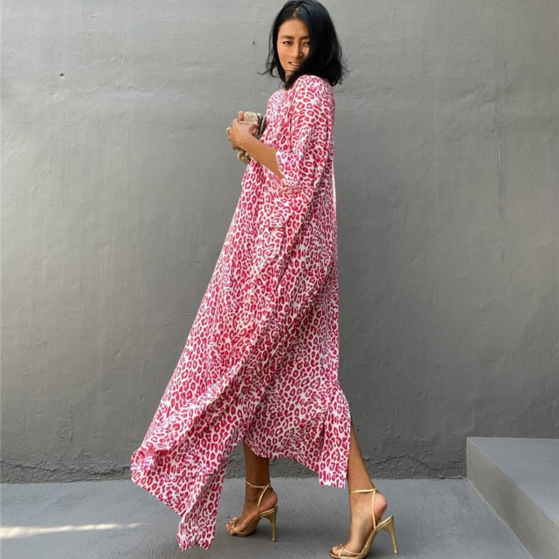 Women’s maxi dress with asymmetrical cut and animal print Ivyshape