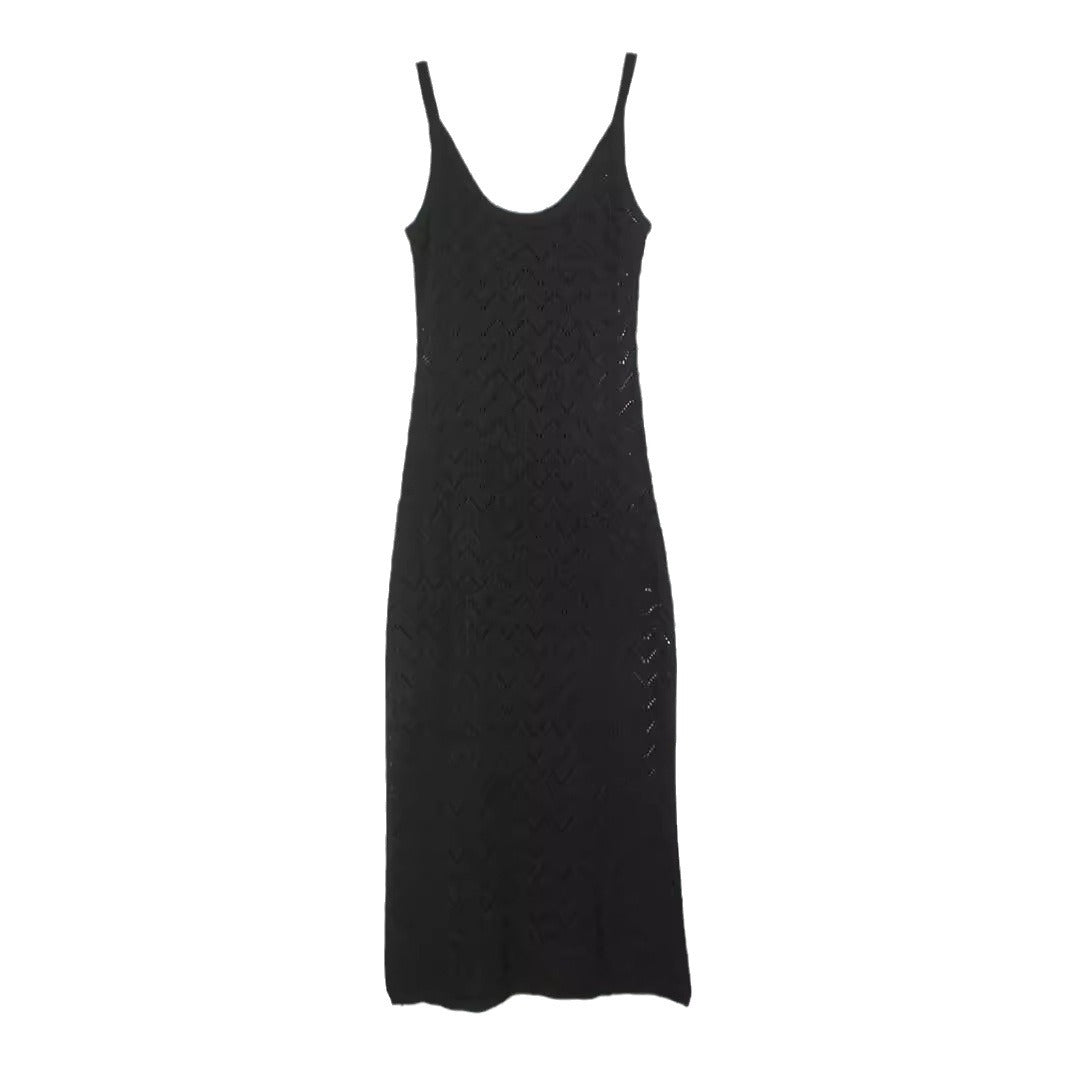 Women's maxi dress made of crocheted fabric with elegant wave design Ivyshape