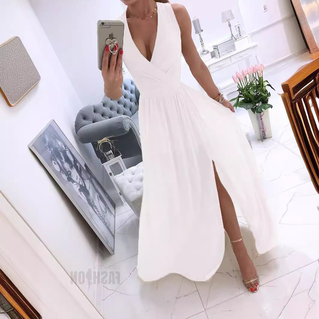 Women's asymmetrical wrap dress with elegant V-neck and flowy hem Ivyshape