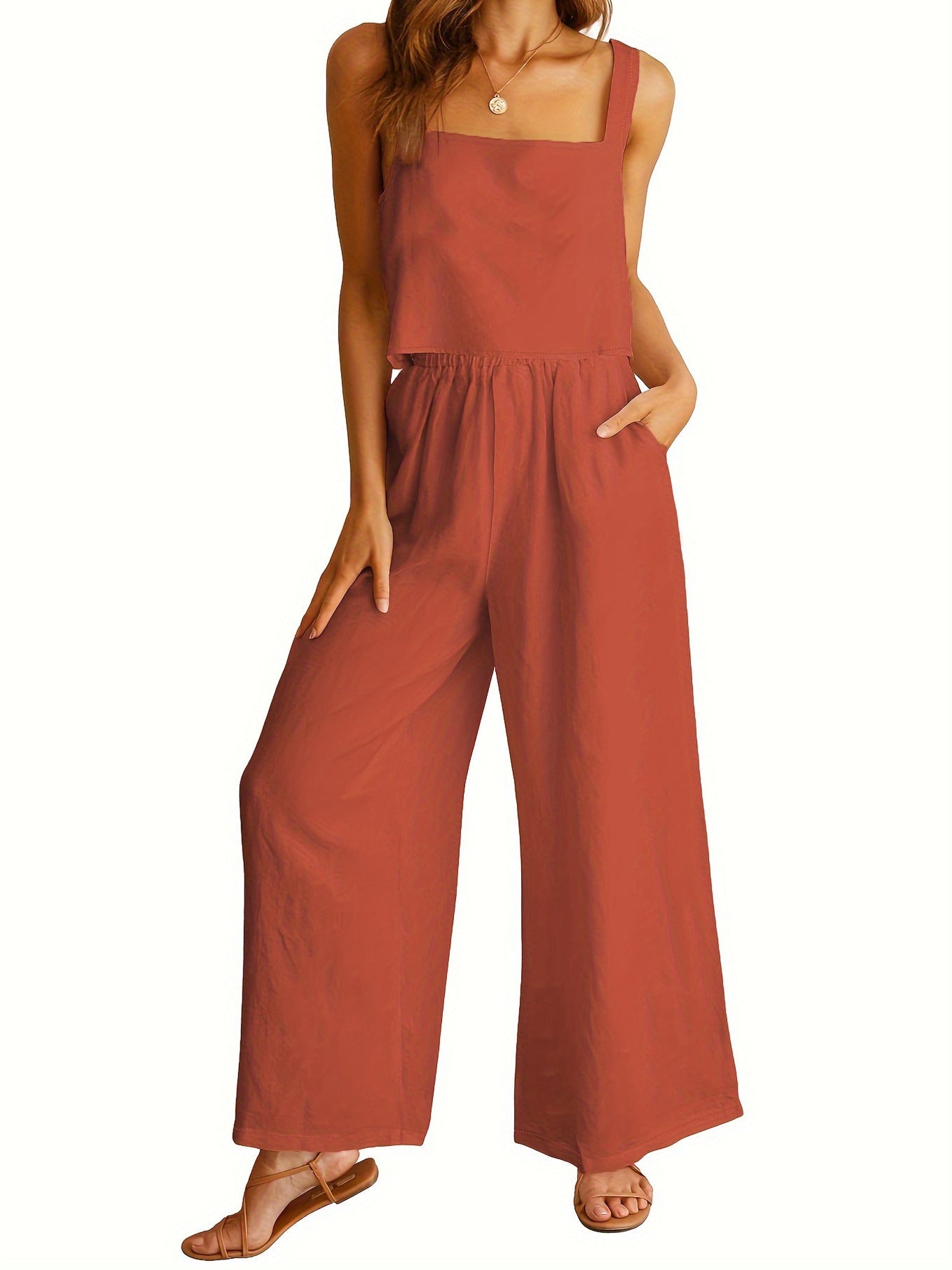Women's jumpsuit with wide leg and adjustable straps Ivyshape