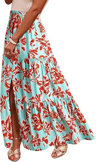 Women's Bohemian Floral Tiered Dress Maxi Skirt Ivyshape