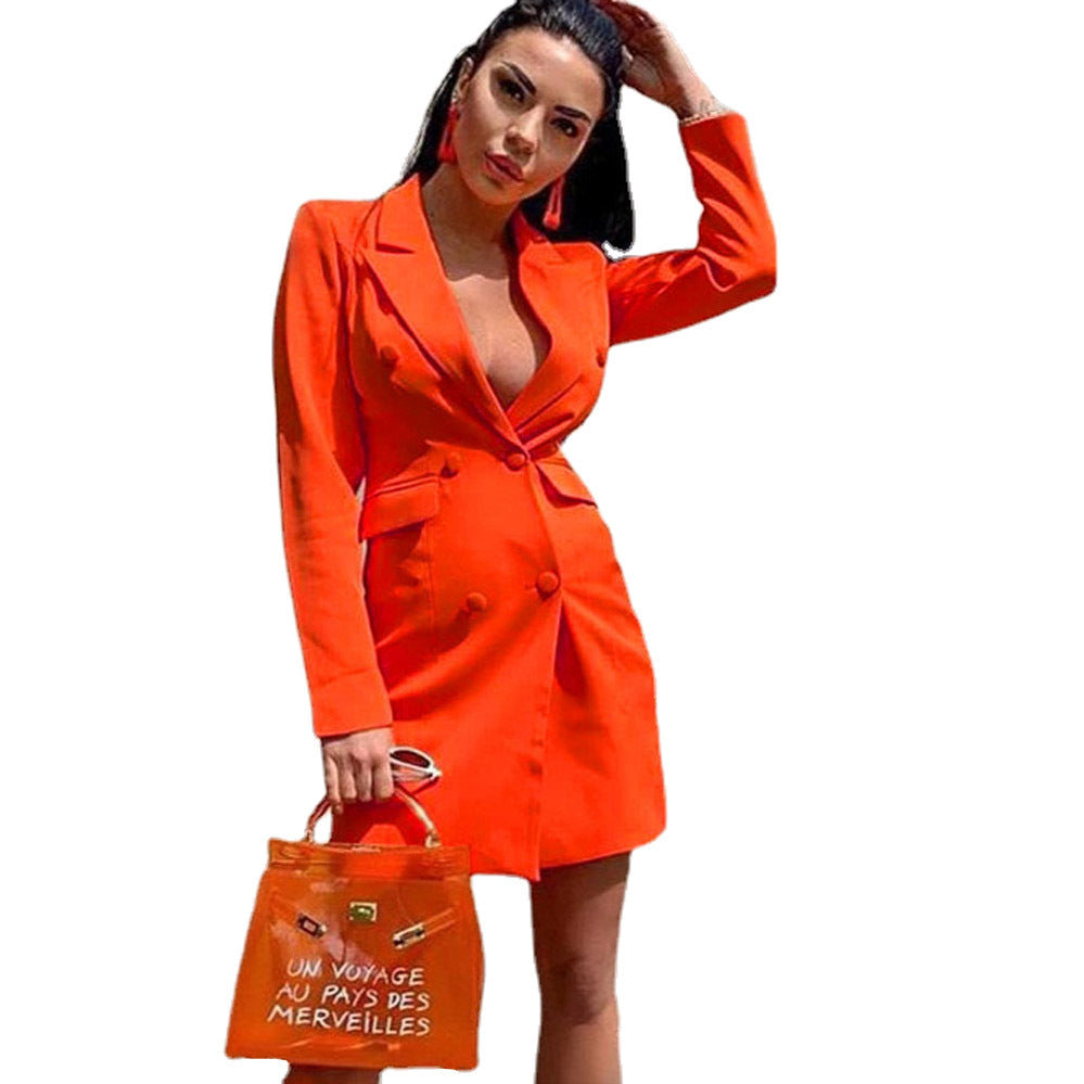 Women Tailored Double-Breasted Blazer Dress Ivyshape
