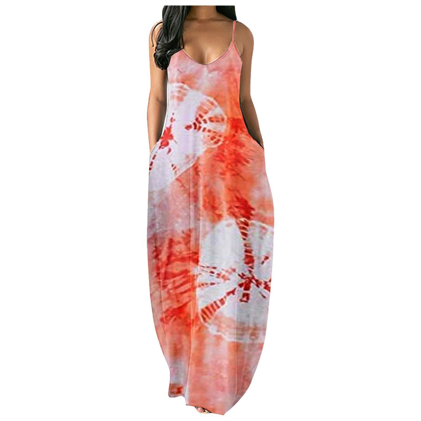 Ladies Bohemian Batik Maxi Dress with Pockets Ivyshape