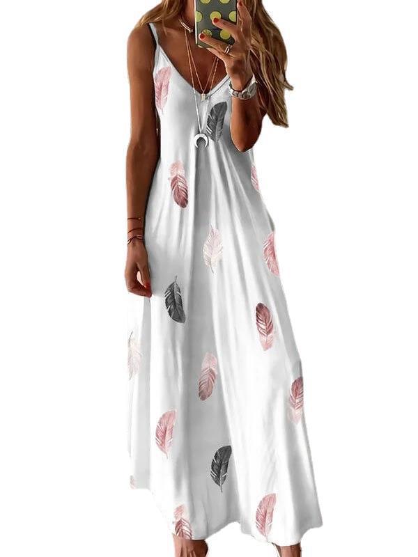 Women’s maxi dress with feather print and set-in sleeves Ivyshape