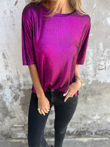 Women shimmering short-sleeve blouse Ivyshape